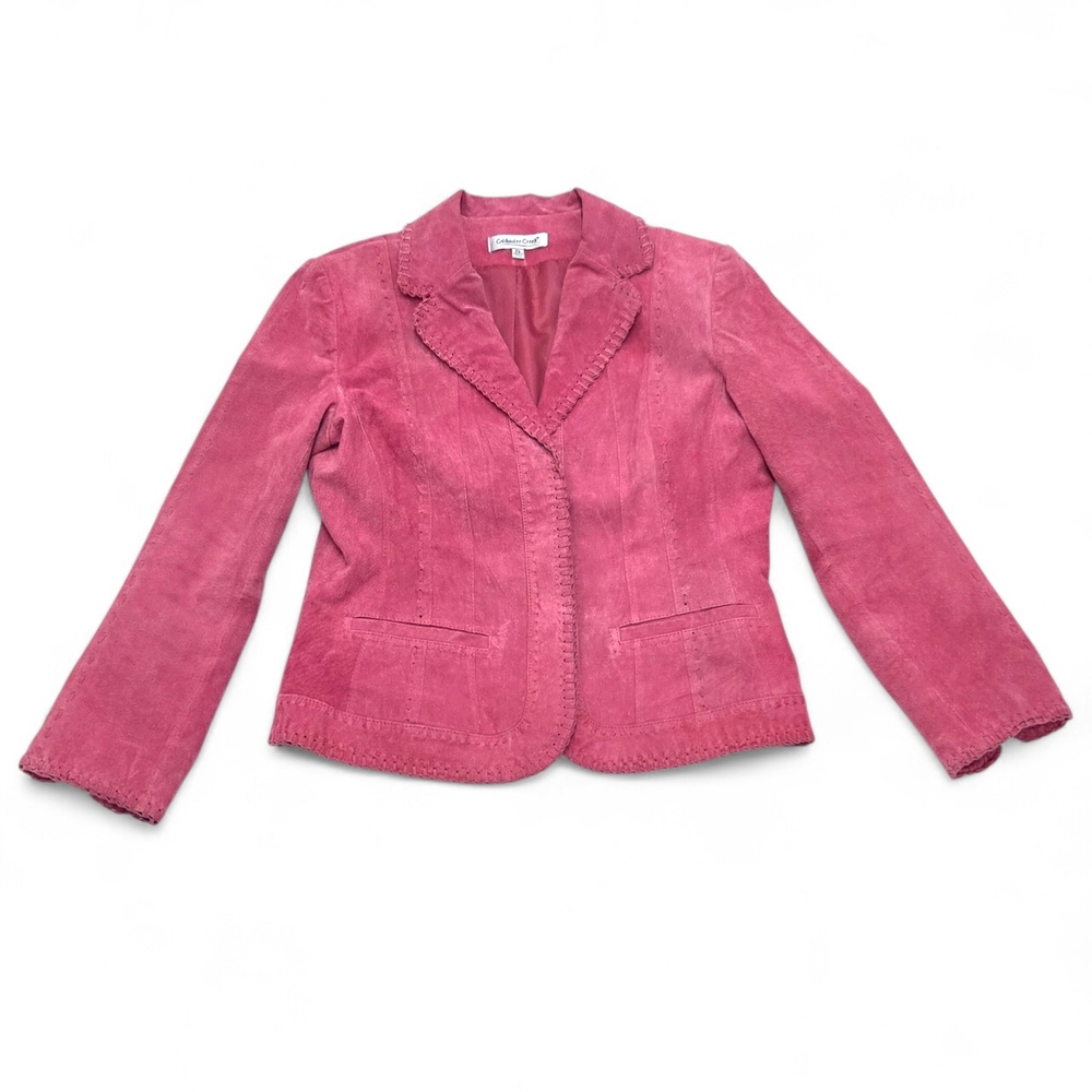 Vintage Coldwater Creek Pink Women's Suede Leather Blazer Petite Small EUC